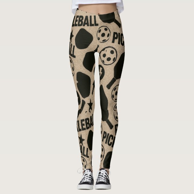 Pickleball Stencil Motif Art Leggings (Front)