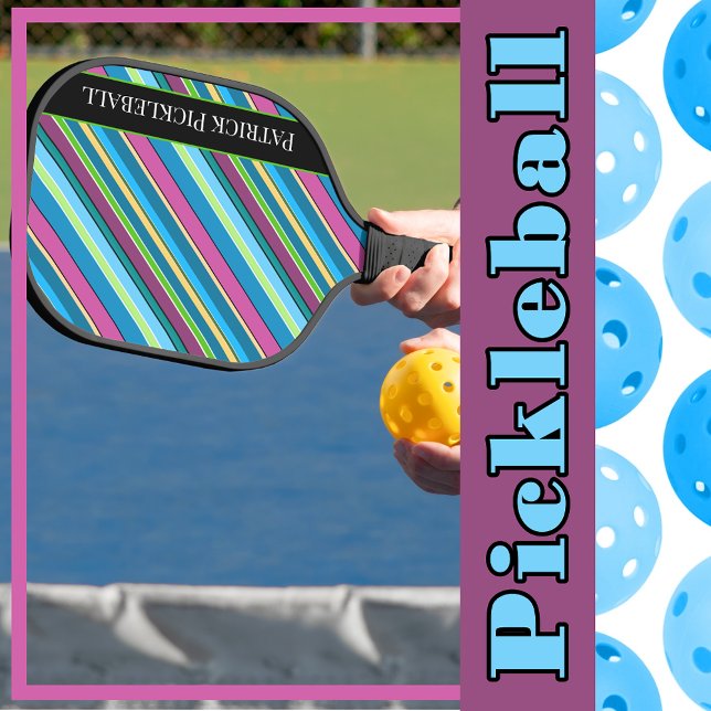 Pickleball Stripes Purple Turquoise Personalized Paddle (Pickleball Stripes Purple Turquoise Personalized Pickleball Paddle)