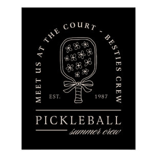 Pickleball summer besties girls fancy black funny poster