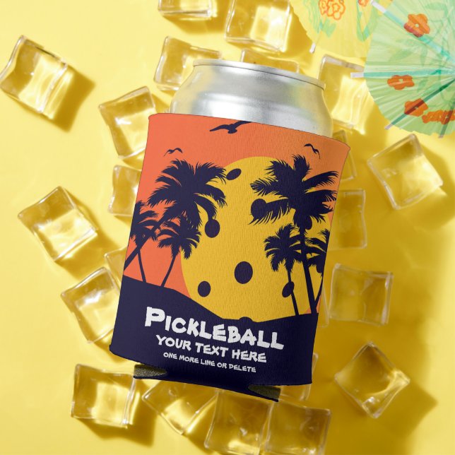 Pickleball Sun Palm Trees Add Custom Text Tropical Can Cooler (In Situ Summer)