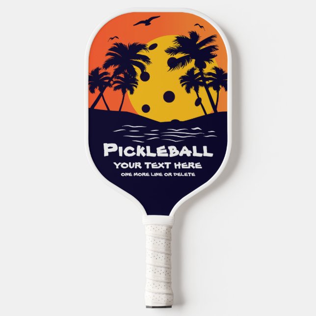 Pickleball Sun Palm Trees Add Custom Text Tropical Paddle (Front)