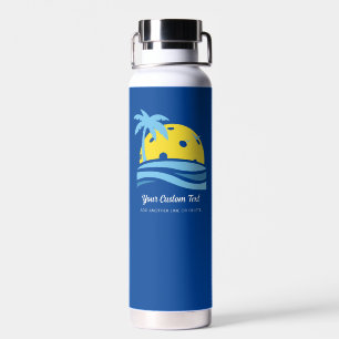 Pickleball Sun Palm Trees Personalized Custom Text Water Bottle