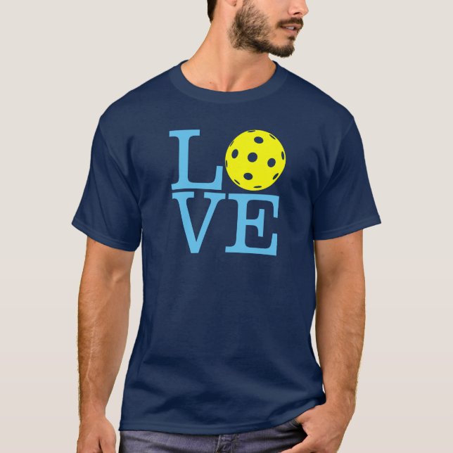 Pickleball T-shirt: "LOVE" Navy Blue (Men) T-Shirt (Front)