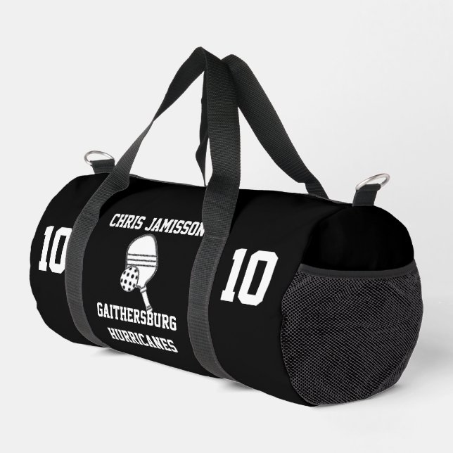 Pickleball Team, Coach or Player Black Personalize Duffle Bag (Right Corner)