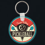 Pickleball Team Player Name Keychain<br><div class="desc">Show your team spirit and support the sport of pickleball with our pickleball player key chains!  Vintage colors and vintage design. Features a pickleball and pickleball paddles. Perfect for any pickleball fan,  the keychain is a fun way to show your love of the sport.</div>