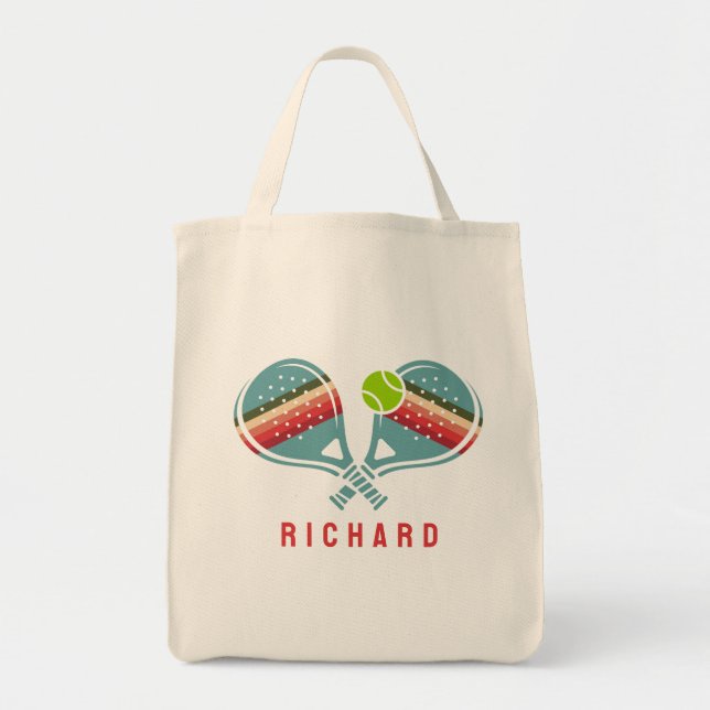 Pickleball Team Striped Paddles Custom Tote Bag (Front)