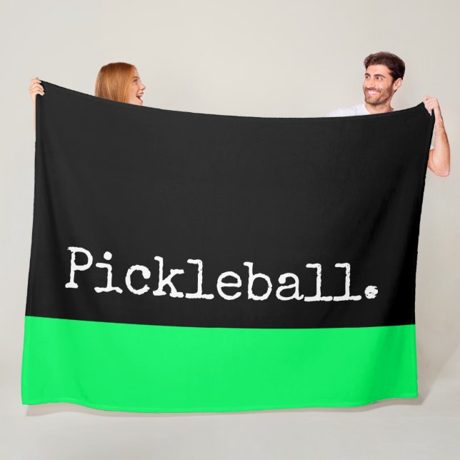 PICKLEBALL Text Bright Lime Green Stripe On Black Fleece Blanket (In Situ)