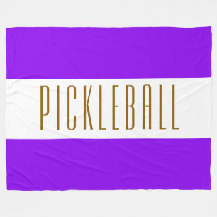 PICKLEBALL Text Sporty Cool Purple White Stripes Fleece Blanket
