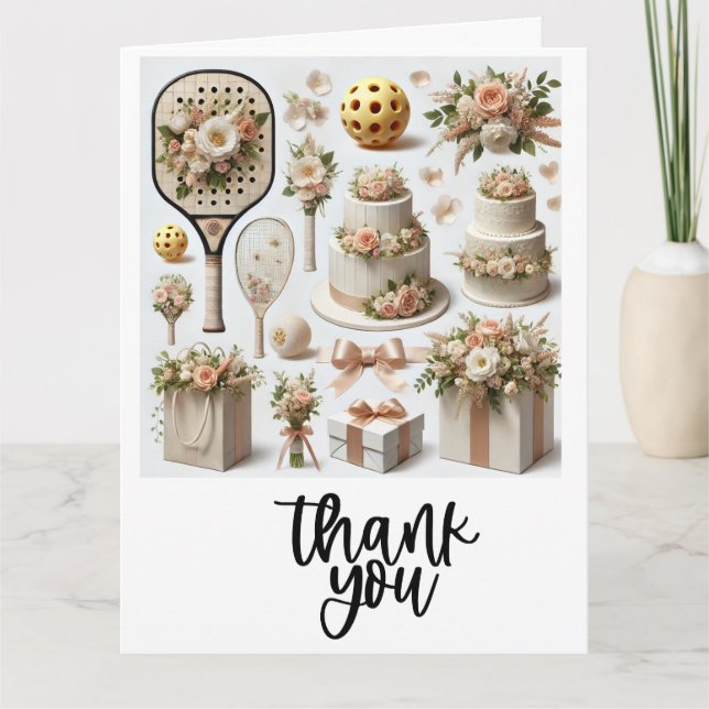 Pickleball thank you card with flower watercolor (Front)