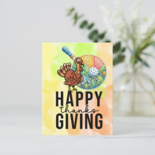 Pickleball Thanksgiving with turkey and racket Postcard