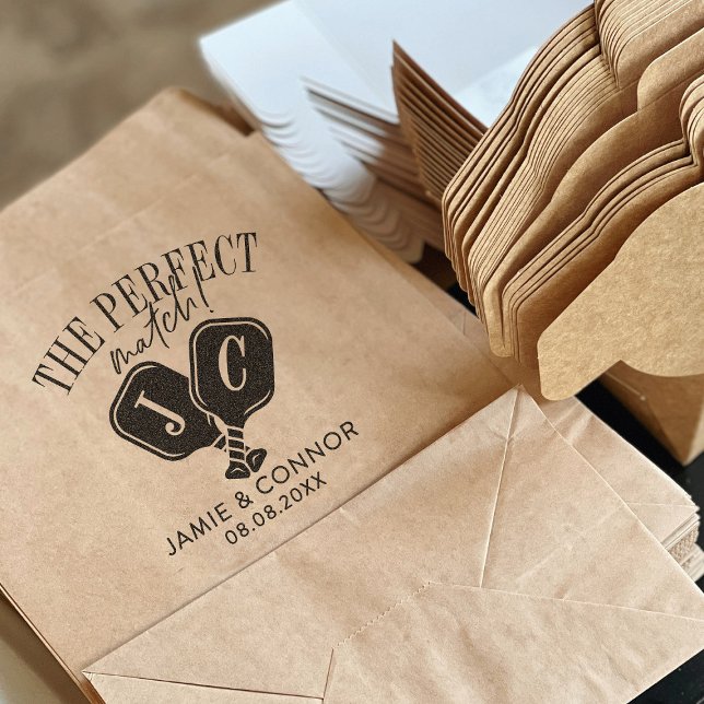 Pickleball The Perfect Match Wedding Save the Date Rubber Stamp (Creator Uploaded)