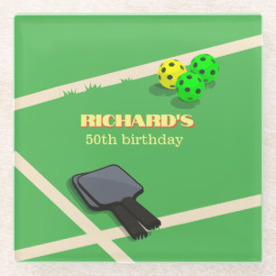 Pickleball Themed Sports Dinking Birthday Party Glass Coaster