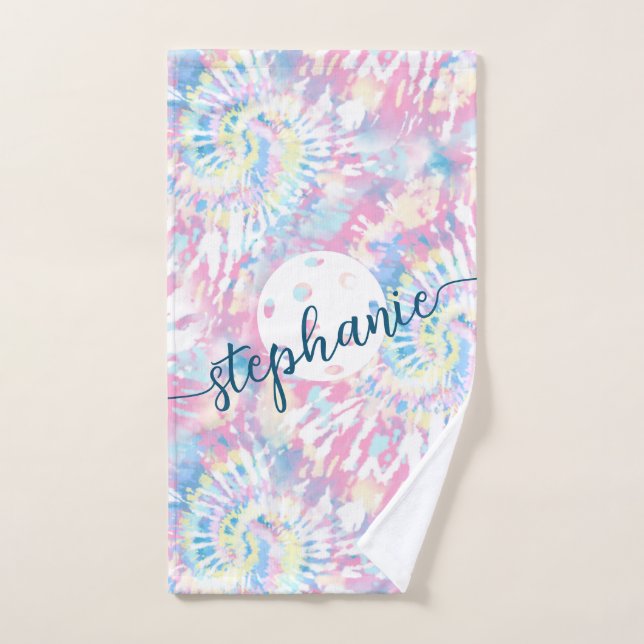 Pickleball Tie Dye Script Personalized Sport Hand Towel (Hand Towel)