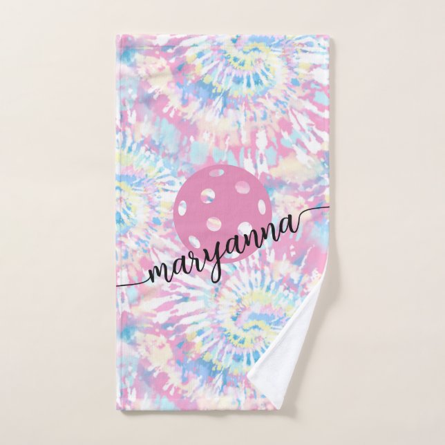 Pickleball Tie Dye Script Personalized Sport Hand  Towel (Hand Towel)