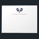Pickleball To Do After Pickleball Player Notepad<br><div class="desc">This notepad features a vibrant,  fun pattern with striped Pickleball paddles. In shades of blue,  green and yellow. Text reads "To Do After Pickleball... " but is customizable with a phrase or name of your choice. Makes a great gift for Pickleball players. Part of a collection from Parcel studios.</div>