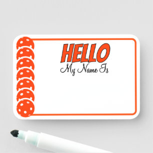 Pickleball Tournament Orange Pickleballs Dry Erase Name Tag