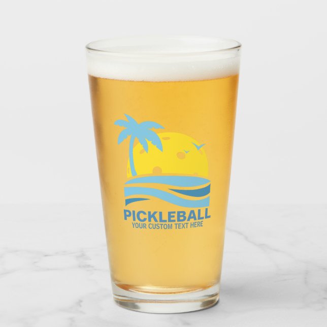 Pickleball Tropical Palm Tree Sun Your Custom Text Glass (Front Filled)