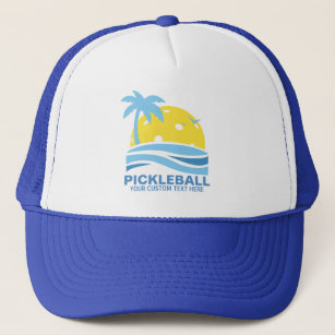 Pickleball Tropical Palm Tree Sun Your Custom Text Trucker Hat