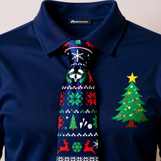 😄 Pickleball🎄 Ugly Christmas Sweater style blue Tie (😄 Pickleball🎄 Ugly Christmas Sweater style blue Neck Tie)