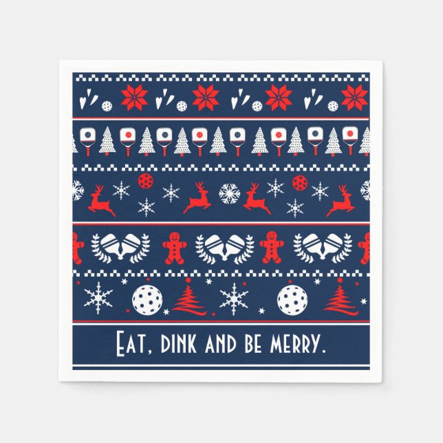 😄 Pickleball🎄 Ugly Christmas Sweater style Napkin (Front)