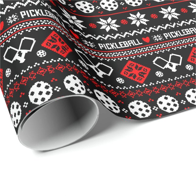 😄 Pickleball🎄 Ugly Christmas Sweater style Wrapping Paper (Roll Corner)