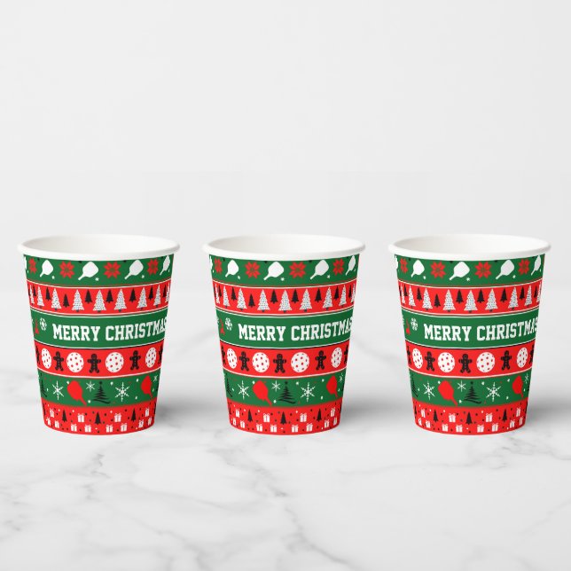 Pickleball Ugly Sweater Holiday Paper Cups (Multi)