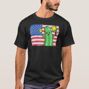 Pickleball Us American Flag Pickle With Paddle Pic T-Shirt