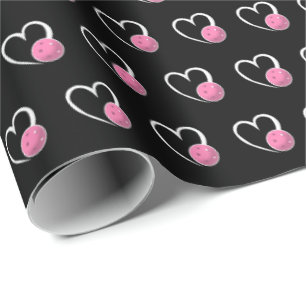 Pickleball Valentine White Hearts Pink Pickleballs Wrapping Paper