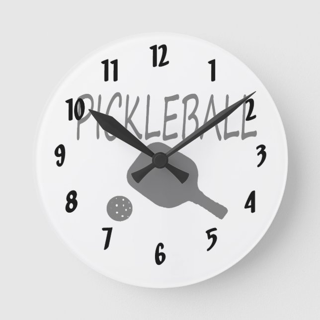 pickleball w paddle and ball black round clock (Front)