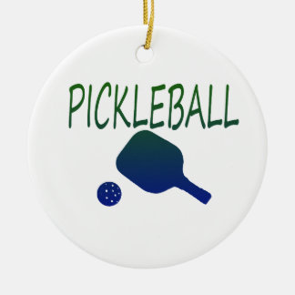 pickleball w paddle and ball blue to green ceramic ornament