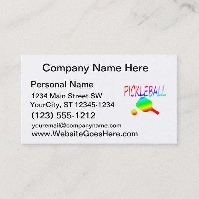 pickleball w paddle and ball rainbow. business card (Front)