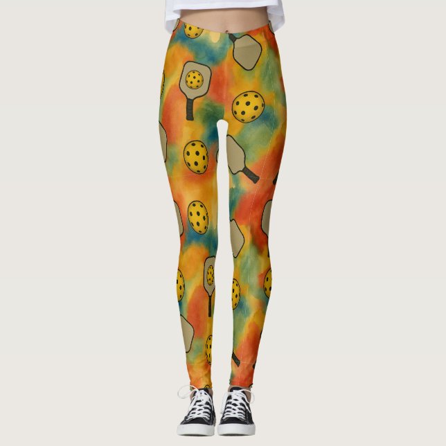 Pickleball Watercolor Seamless Pattern Leggings (Front)