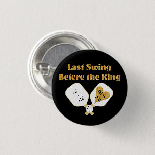Pickleball Wedding Black and Gold Personalized 1 Inch Round Button