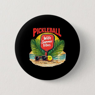 Pickleball Wife Summer Vibes Retro Beach 2 Inch Round Button