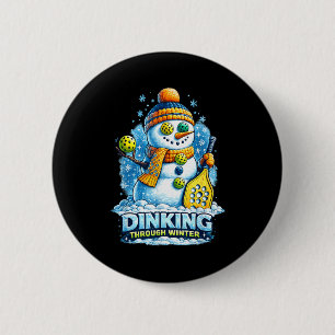 Pickleball winter snowman dinking through winter 2 inch round button