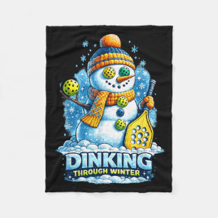 Pickleball winter snowman dinking through winter fleece blanket