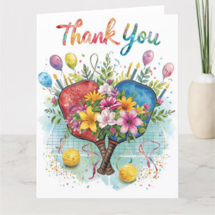 Pickleball with beautiful flowers thank you card