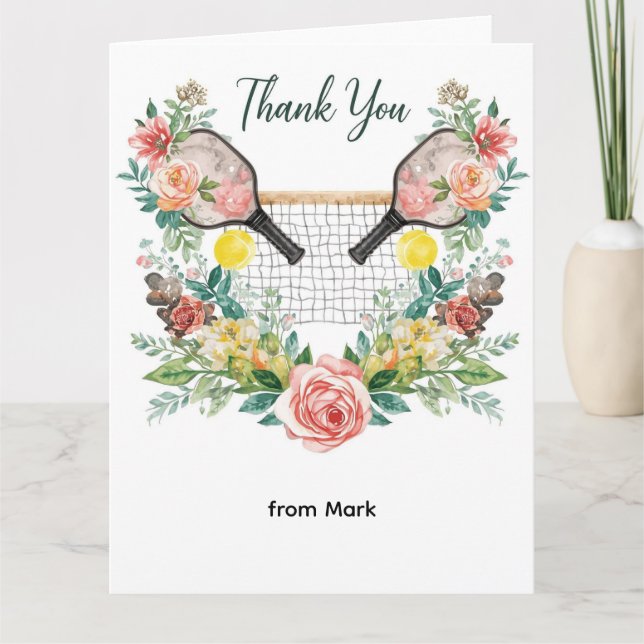 Pickleball with beautiful flowers thank you card (Front)