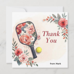 Pickleball with beautiful flowers thank you card