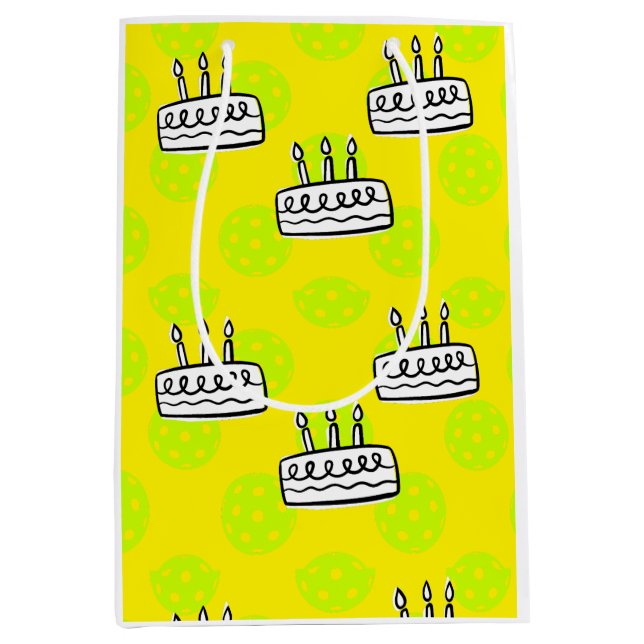 Pickleball with Birthday Cake on Yellow background Medium Gift Bag (Front)