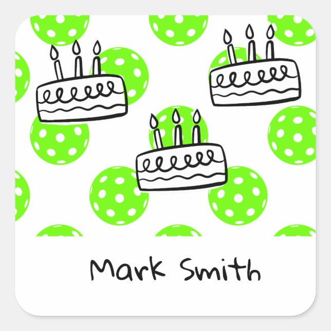 Pickleball with Cake Birthday themed Square Sticker (Front)
