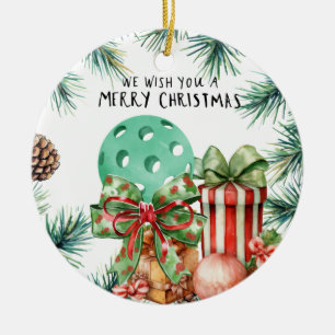 Pickleball with Christmas Frame Ceramic Ornament