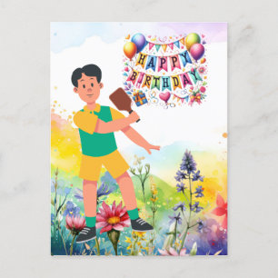 Pickleball with flowers rainbow themed Birthday  Postcard