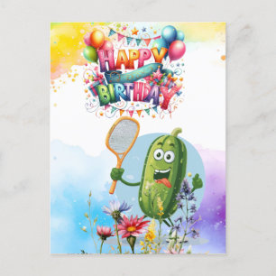 Pickleball with flowers rainbow themed Birthday  Postcard