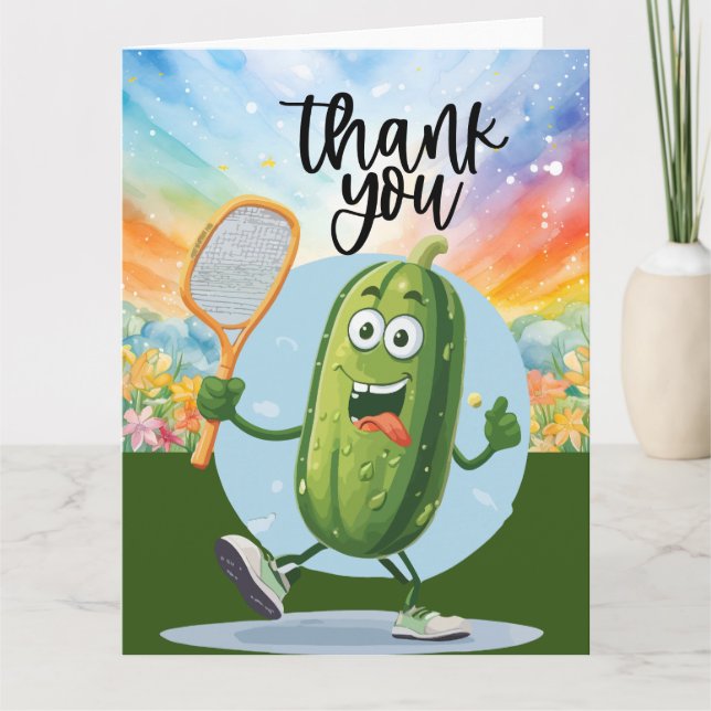Pickleball with flowers rainbow themed for player thank you card (Front)