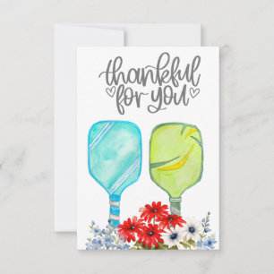 Pickleball with flowers thank you card