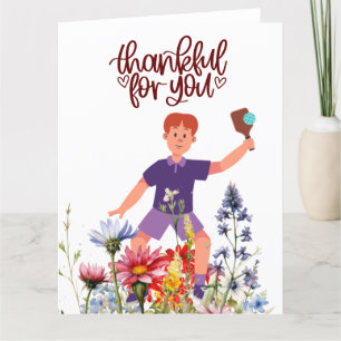 Pickleball with flowers thank you card