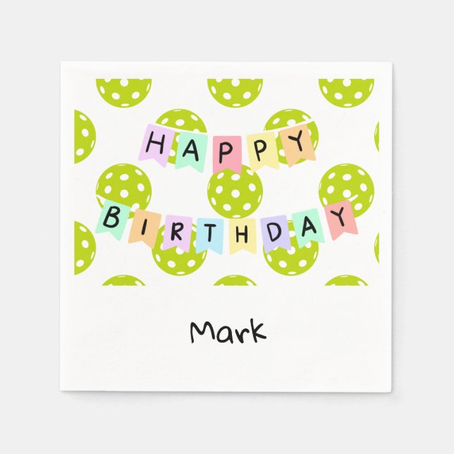 Pickleball with happy birthday banner napkin (Front)