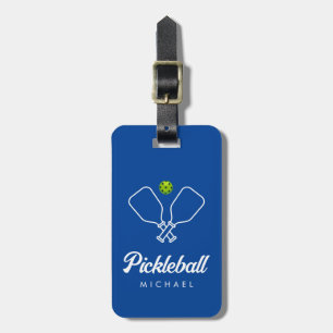 Pickleball with Paddles & Ball Personalized blue Luggage Tag