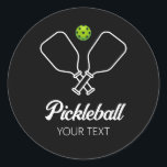 Pickleball with Paddles & Ball Personalized  Classic Round Sticker<br><div class="desc">Show your passion for the fastest growing sport in America! This pickleball sticker is perfect for water bottles,  laptops,  journals,  or any smooth surface. Surprise your favourite player or pickleball partner by personalizing it with their name. An ideal gift for pickleball lovers that sparks conversation wherever it goes.</div>